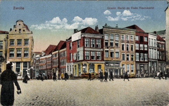 KP Zwolle Overijssel Holandia, widok na miasto, Groote Markt, Oude Vischmarkt