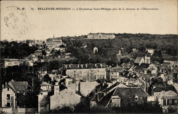 Postcard Meudon Hauts de Seine, view of Bellevue-Orphelinat Saint-Philippe, observatory