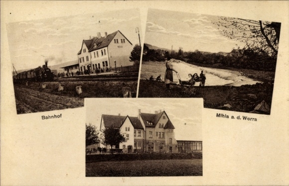 Ak Mihla in Thüringen, Bahnhof, Teilansichten