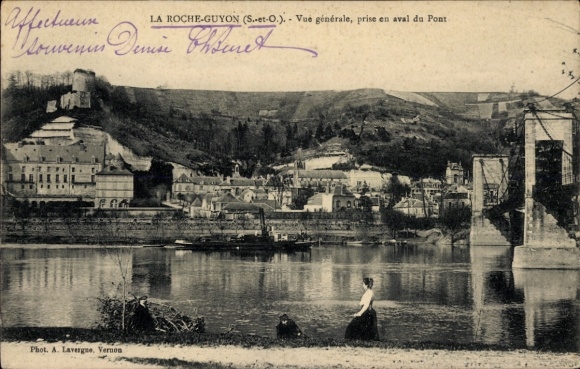 Ak Moisson La Roche-Guyon Val de Marne, Motiv: Flusslandschaft, Gebäude, Brücke, Verwendung von S