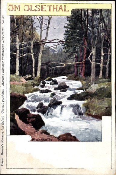 Kunstenaar litho Bahndorf, Heribert, Ilsenberg, Rapids in Ilsethal