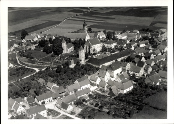 Postcard Bissingen in Swabia Bavaria, aerial photograph