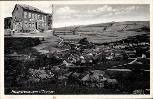 Postcard Rückershausen Aarbergen im Taunus, Inn Mattenbach, owner Frieda Müller, local panorama