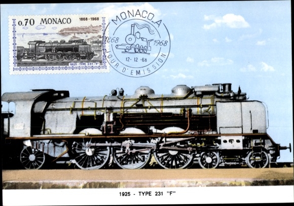 Postcard Monegasque Railway, steam locomotive type 231 F, 1925