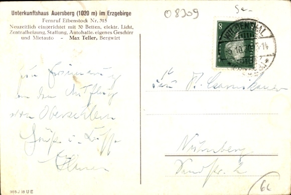 Postcard Wildenthal Eibenstock in the Ore Mountains, panorama from the Auersberg, accommodation house and tower