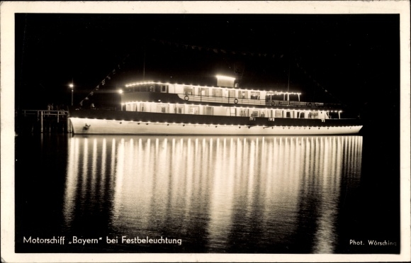 Postcard Motorschiff Bavaria on Lake Starnberg, night view
