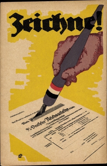 Ak Zeichne, 5. Deutsche Reichsanleihe, Hand mit Füller