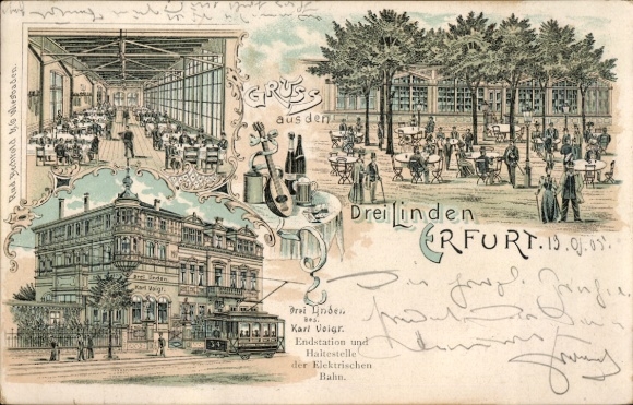 Chromo-Litho Erfurt in Thuringia, Drei Linden, owner Karl Voigt, tram