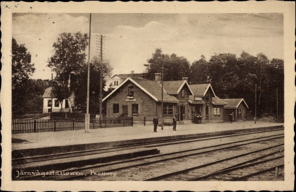 Postcard Perstorp Schweden, Railway Station, Bahnhof