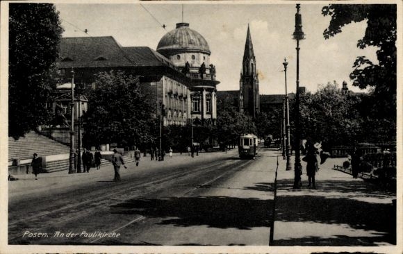 Photo Postcard Poznań Posen, Paulikirche, tram