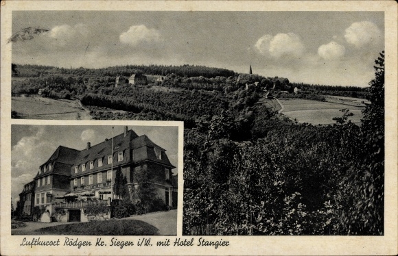 Postcard Rödgen Obersdorf Wilnsdorf in the district of Siegen Wittgenstein, Hotel Kurhaus, owner Oskar Stangier