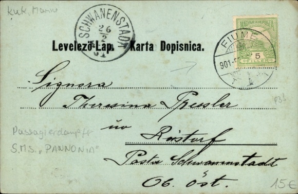 Moonlight Postcard passenger steamer Pannonia, Cunard Line