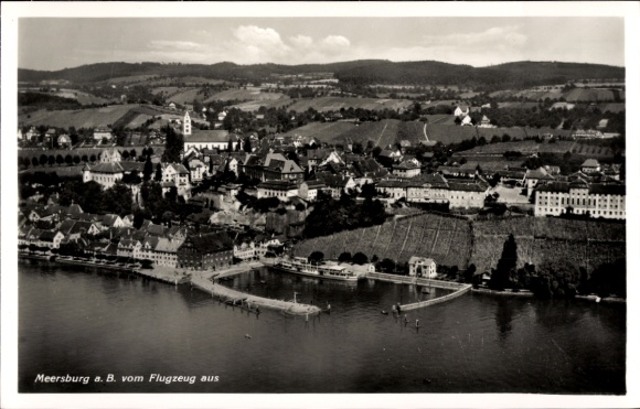 Postcard Meersburg on Lake Constance, aerial view of scenic sights, Lake Constance