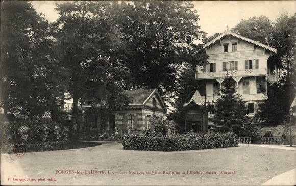 Ak Forges les Eaux Seine Maritime, Les Sources en Villa Richelieu naar de thermale instelling