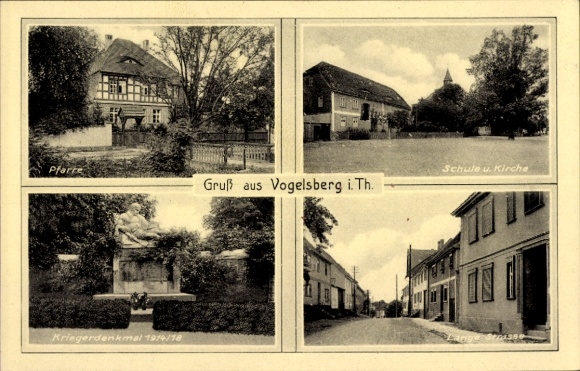 Vogelsberg Memorial in Thuringia, Lange Straße, school, church, parish, war memorial