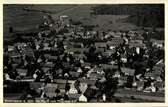 Postcard Bodersweier Kehl am Rhein, aerial photograph, view of houses, rural area, airplane perspective