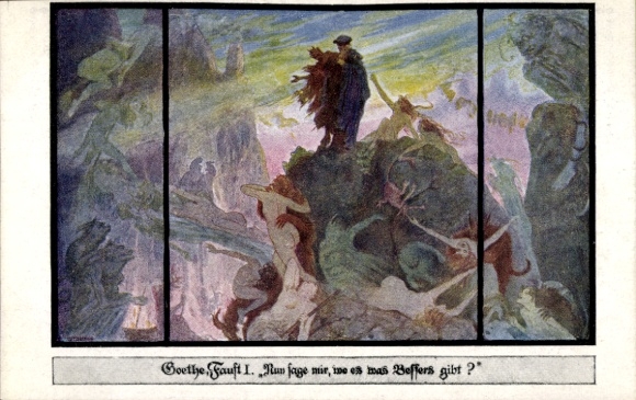 Artist Postcard Goethe, Faust, Now tell me..., Quote, League of Germans in Bohemia