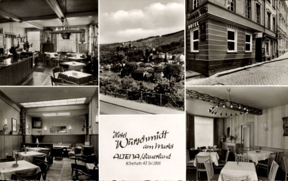 Postcard Altena in Sauerland, Hotel Würschmidt am Markt, partial view of the town