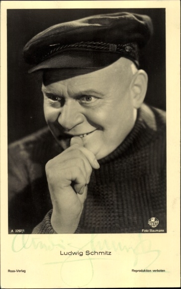 Postcard actor Ludwig Schmitz, portrait, peaked cap, autograph