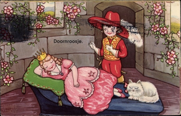 Artist PC Boriss, M., Sleeping Beauty, Doornroosje, Sleeping Girl, Prince, Cat