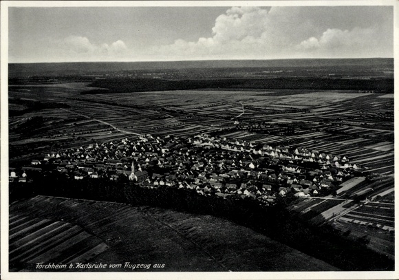 Postcard Forchheim (near Karlsruhe) Rheinstetten in Baden, aerial photograph