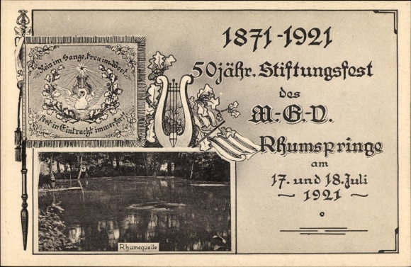 Ansichtkaart Rhumspringe Nedersaksen, 50jh. Oprichtingsviering van de MGV, 17 juli 1921
