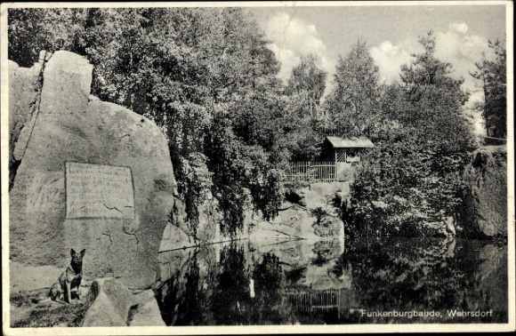 Ak Wehrsdorf Sohland an der Spree in Sachsen, Funkenburgbaude, Hund