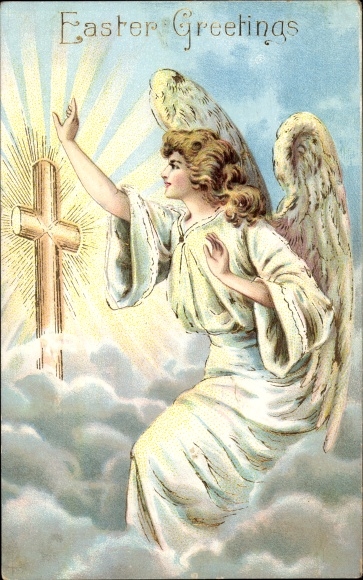 Präge Ak Glückwunsch Ostern, Easter Greetings, Engel, Kreuz