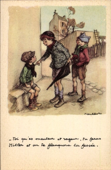 Artist Postcard Poulbot, Children, Boy with Black Umbrella, National League against the Umbrellas