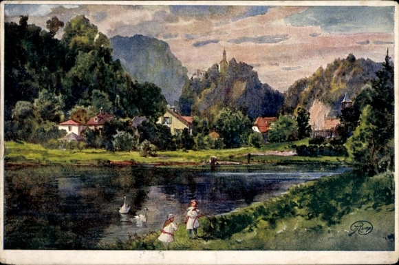 Postcard Karlstein Bad Reichenhall in Upper Bavaria, pilgrimage church of St. Pankraz