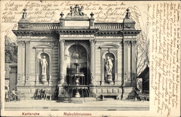 Postcard Malsch District Karlsruhe Baden, Malschbrunnen