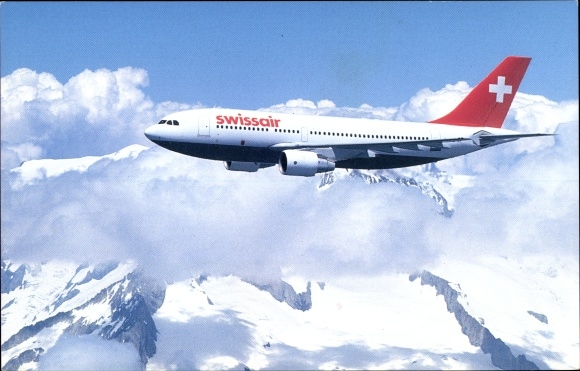 Postcard passenger plane Swissair, Airbus A310 322 Intercontinental