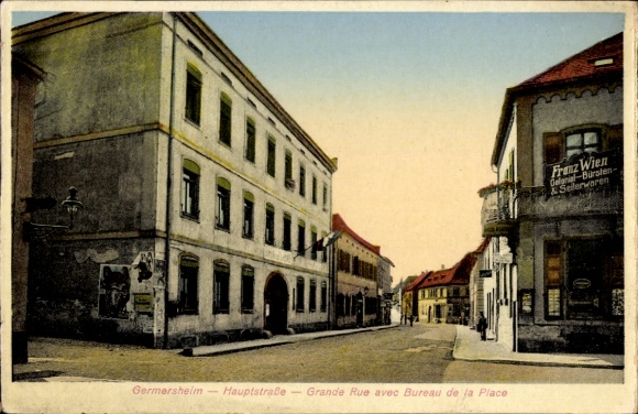 Postcard Germersheim, Grande Rue with Bureau de la Place
