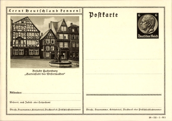 Postcard Hachenburg in the Westerwald, half-timbered house, fountain