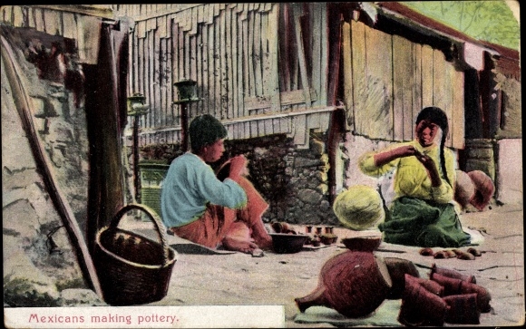 Postcard Mexicans making pottery, Mexikaner