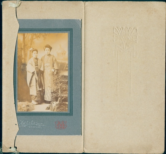 Kabinett Photo Yamagata Japan, Two young Japanese women in kimonos, standing portrait