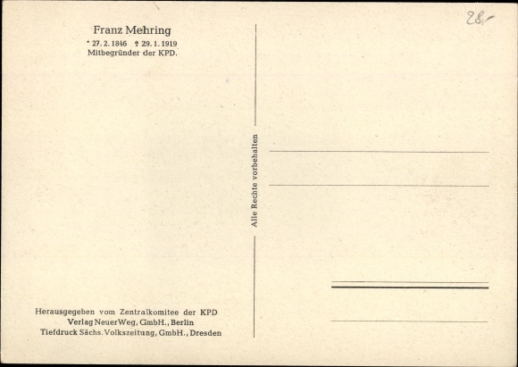 Postcard Franz Mehring, co-founder of the KPD, portrait