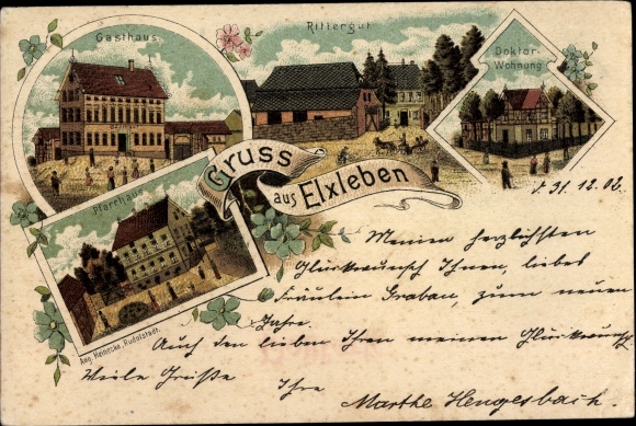 Litho Elxleben Ilm Kreis Thüringen, Gasthaus, Rittergut, Doktorwohnung, Pfarrhaus
