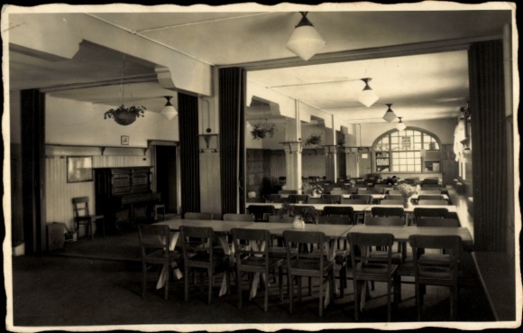 Postcard Neukirch in der Lausitz, German Youth Hostel at Valtenberg, dining room