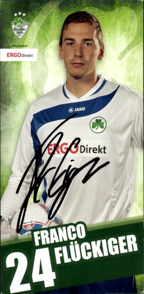 Autograph card footballer Franco Flückiger, SpVgg Greuther Fürth, autograph