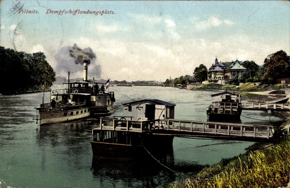 Postcard Dresden Pillnitz Elbe, steamship landing place