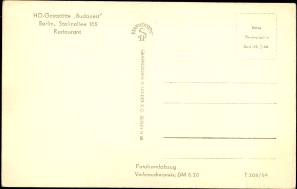 KP Berlin Friedrichshain Kreuzberg, HO-Gaststätte Budapest, Stalinallee 165, Restauracja