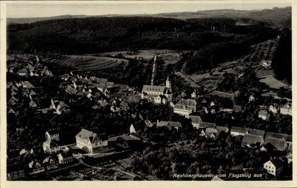 Postcard Rechberghausen in Baden Württemberg, aerial view of landscape, houses, church