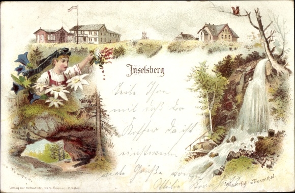 Litho Brotterode in Thüringen, Inselsberg, Wasserfall im Trusetal