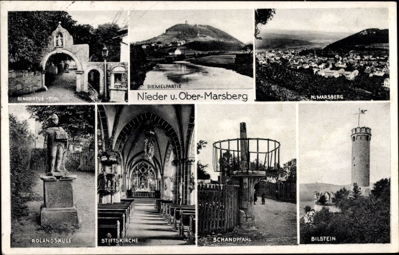 PC Marsberg in the Sauerland, collegiate church, shame post, Bilstein, Roland monument