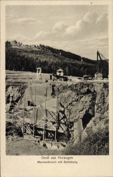 Postcard Horwagen Bad Steben in the Franconian Forest Bavaria, marble quarry with Spitzberg