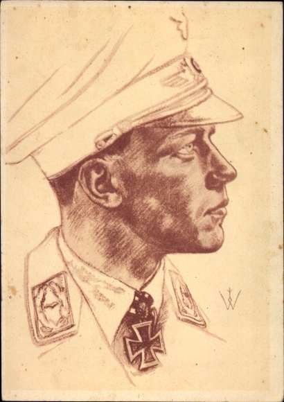 Kunstenaar ansichtkaart Willrich, majoor Wick, commodore van een jachteskader, VDA E 11, Luftwaffe II WW