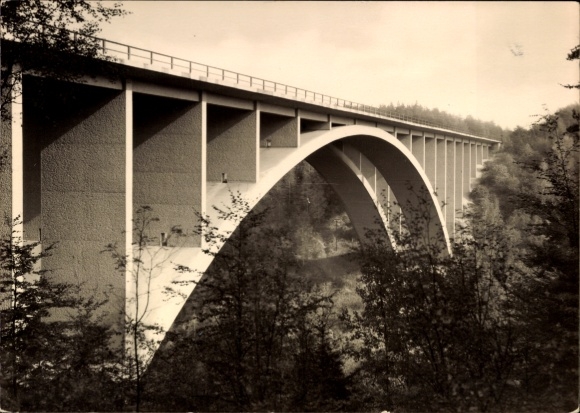 Postcard Hermsdorf in Thuringia, Teufelstal Bridge on the Dresden-Eisenach motorway