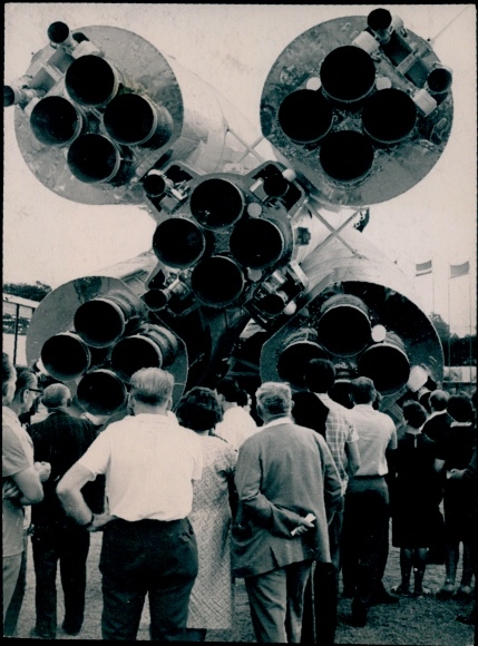 Photo Soviet exhibition in Hungary, launch vehicle of the Vostok spacecraft, visitors, Budapest 1967