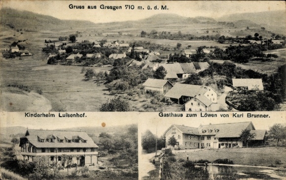 Postcard Gresgen Zell im Wiesental Baden Württemberg, Children's Home Luisenhof, Inn z. Löwen K. Brunner